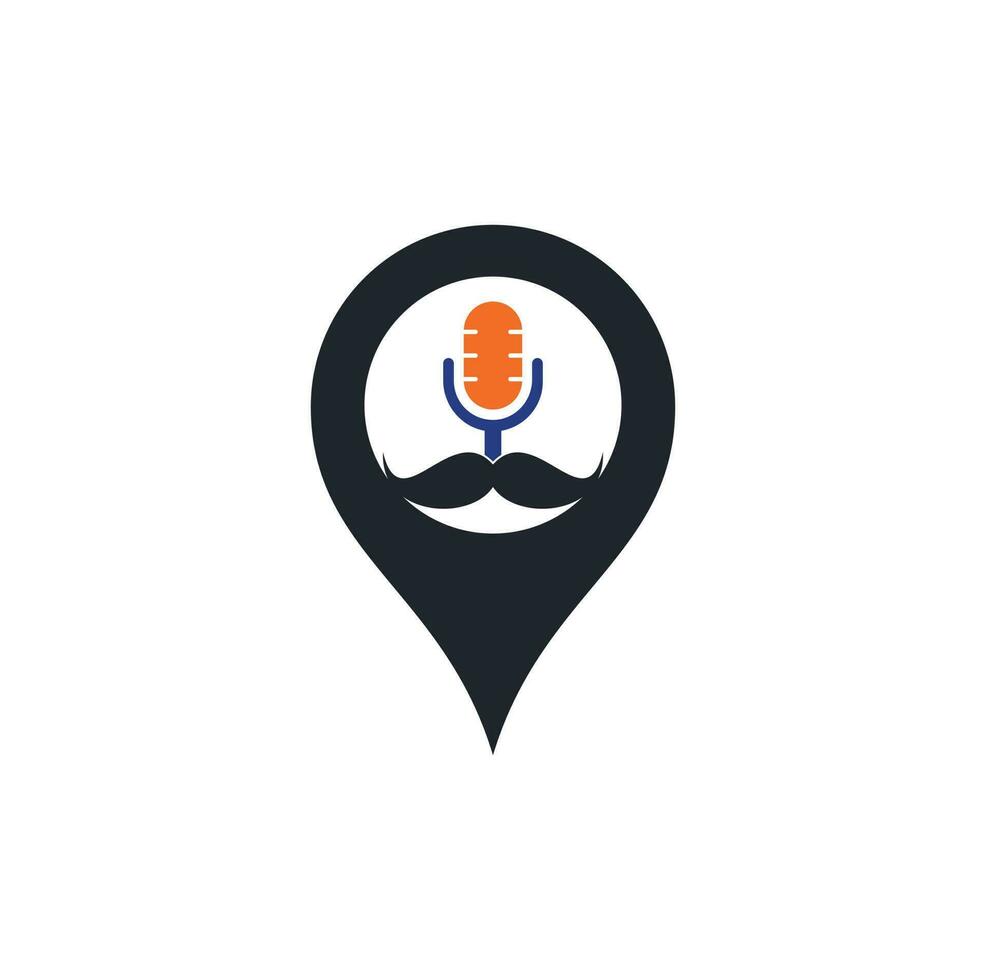 modelo de design de logotipo de vetor de gps de podcast forte. modelo de design de logotipo de podcast de cavalheiro. ícone de podcast de bigode.