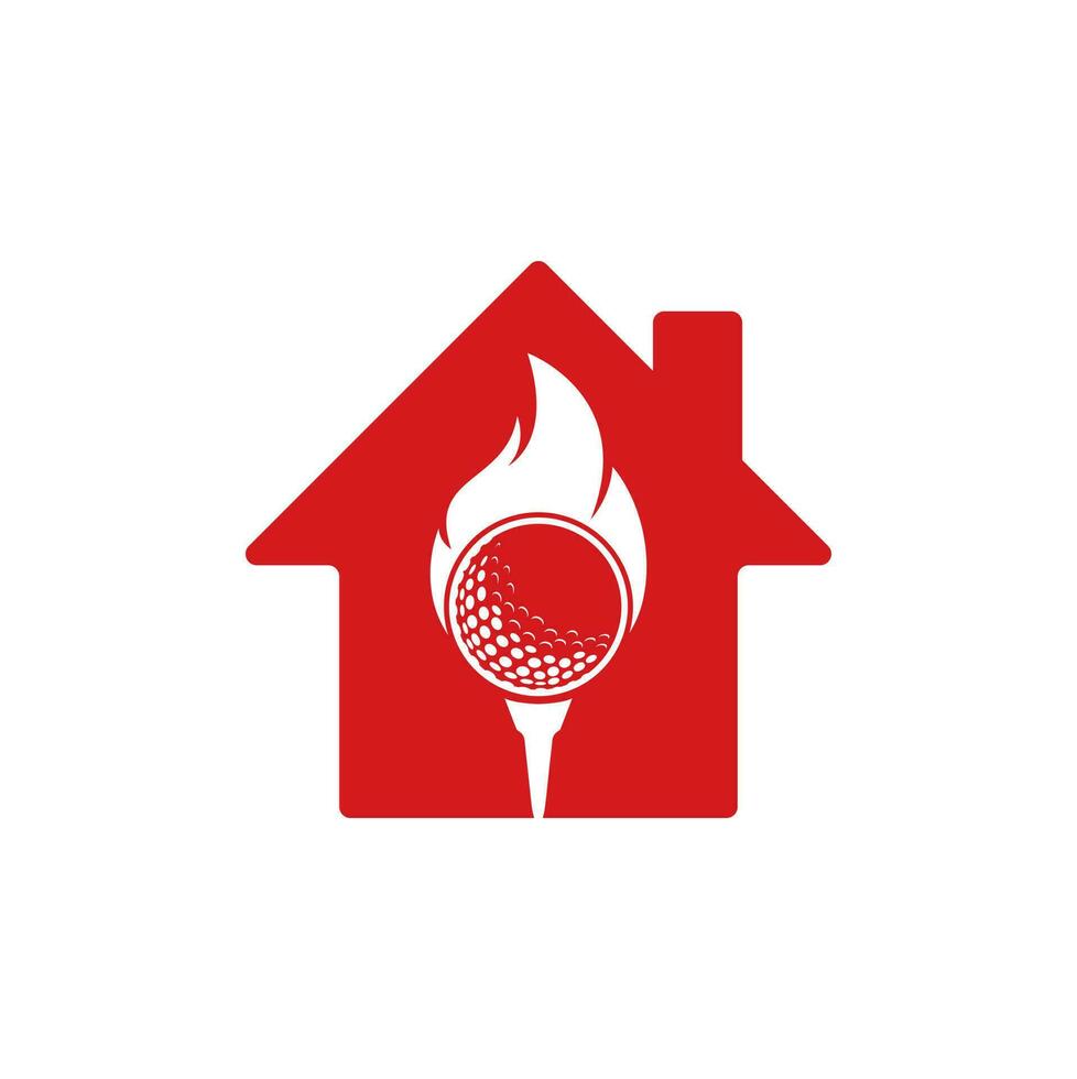 vetor de design de modelo de logotipo de conceito de forma em casa de fogo de golfe. ícone de design de logotipo de fogo e bola de golfe.
