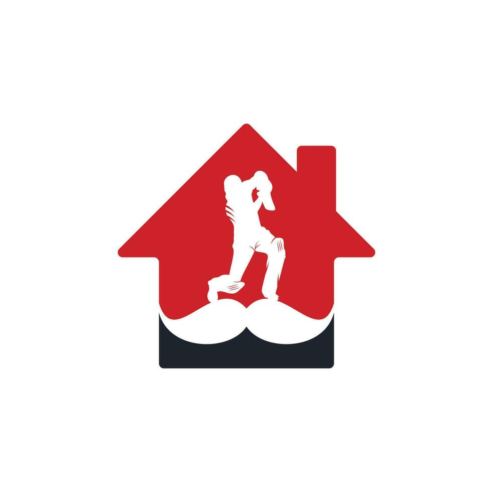 design de logotipo de vetor de conceito de forma de casa de críquete forte. design de ícone de vetor de bigode e jogador de críquete.