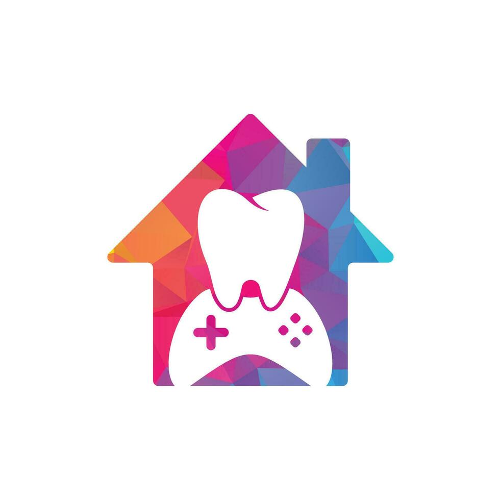 design de ícone do logotipo do conceito de forma em casa do jogo dental. design de logotipo vetorial de dente e console. vetor