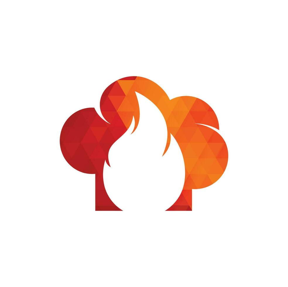 design de logotipo de vetor de chef quente. chapéu de chef com um ícone de vetor de chama.