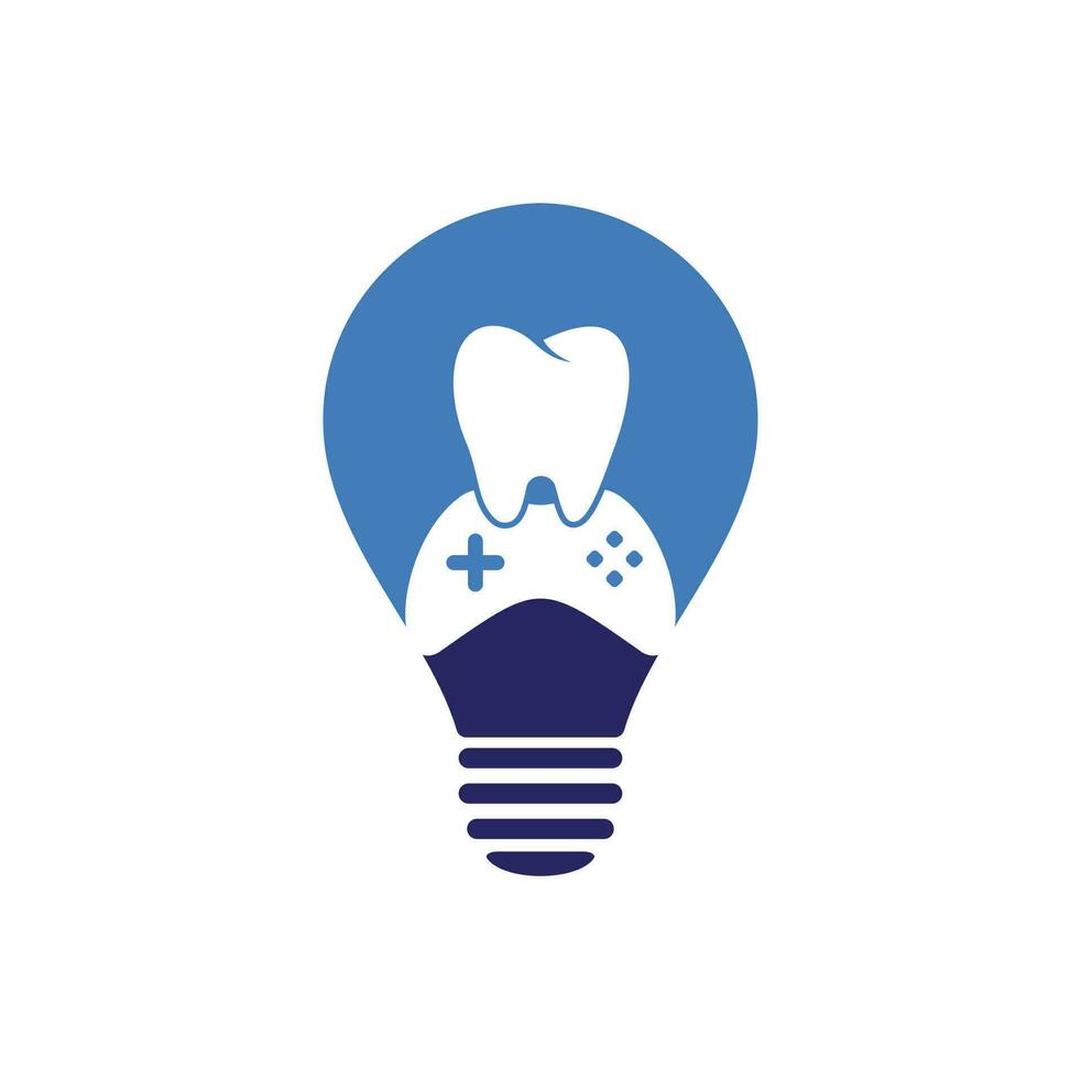 design de ícone do logotipo do conceito de forma de bulbo de jogo dental. design de logotipo vetorial de dente e console. vetor