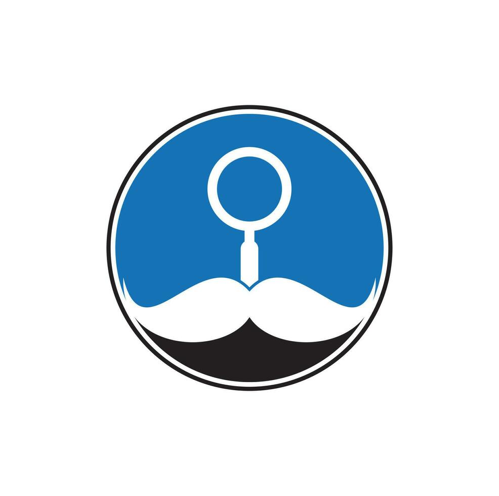 modelo de design de logotipo de bigode de pesquisa. bigode e lupa para um design de logotipo de espião detetive. vetor