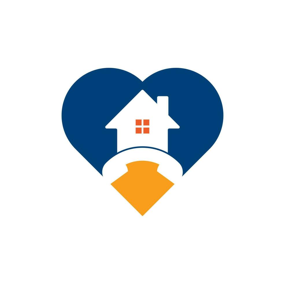modelo de design de logotipo de conceito de forma de coração de chamada domiciliar. vetor de design de logotipo de casa de telefone.