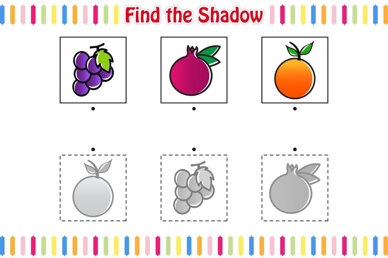 encontre a sombra correta, encontre e combine a sombra correta, ilustração em vetor de planilha para impressão de jogo educacional para crianças