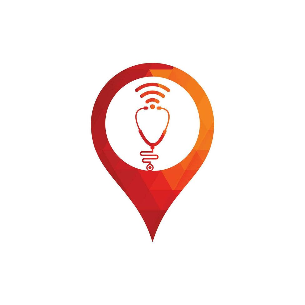 estetoscópio wifi gps forma logotipo ícone design. estetoscópio com ícone de sinais wifi vetor