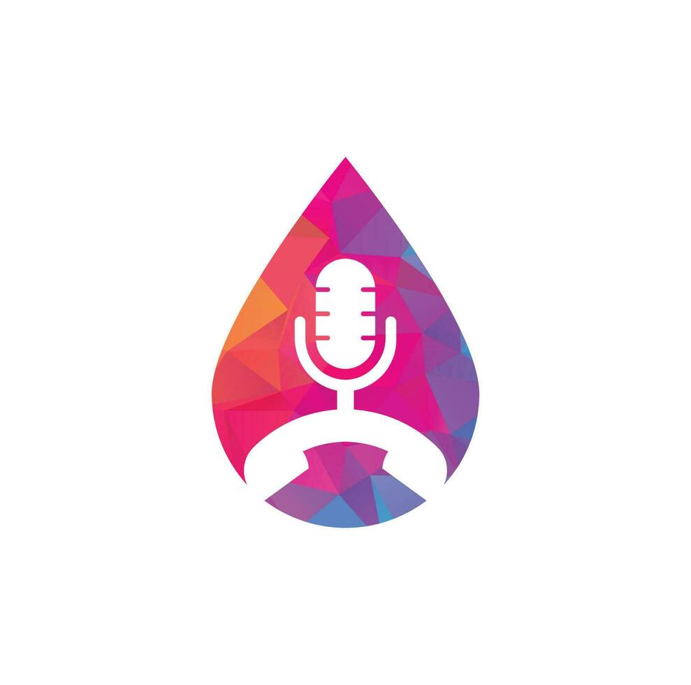 chamar o elemento de design de logotipo de ícone de forma de conceito de gota de podcast. design de logotipo de podcast de telefone vetor