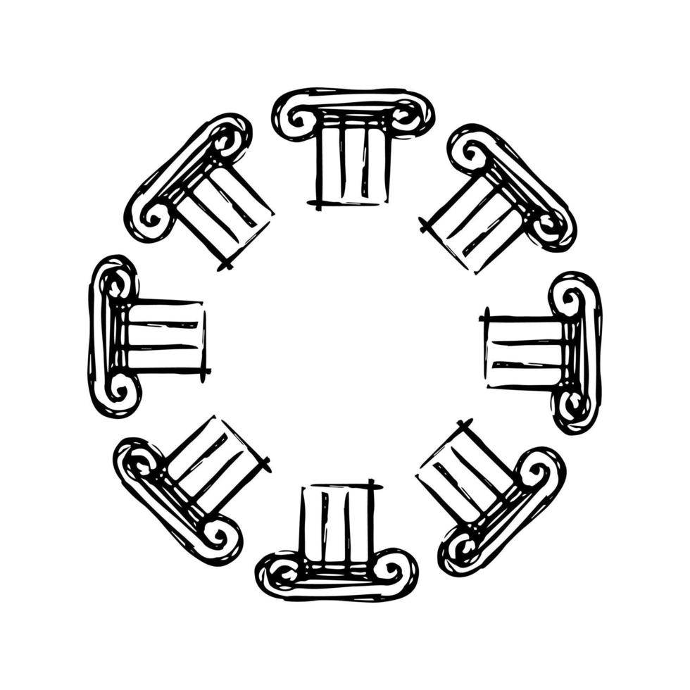 coluna arquitetura grega. Grécia moldura redonda. elemento exterior capital vetor