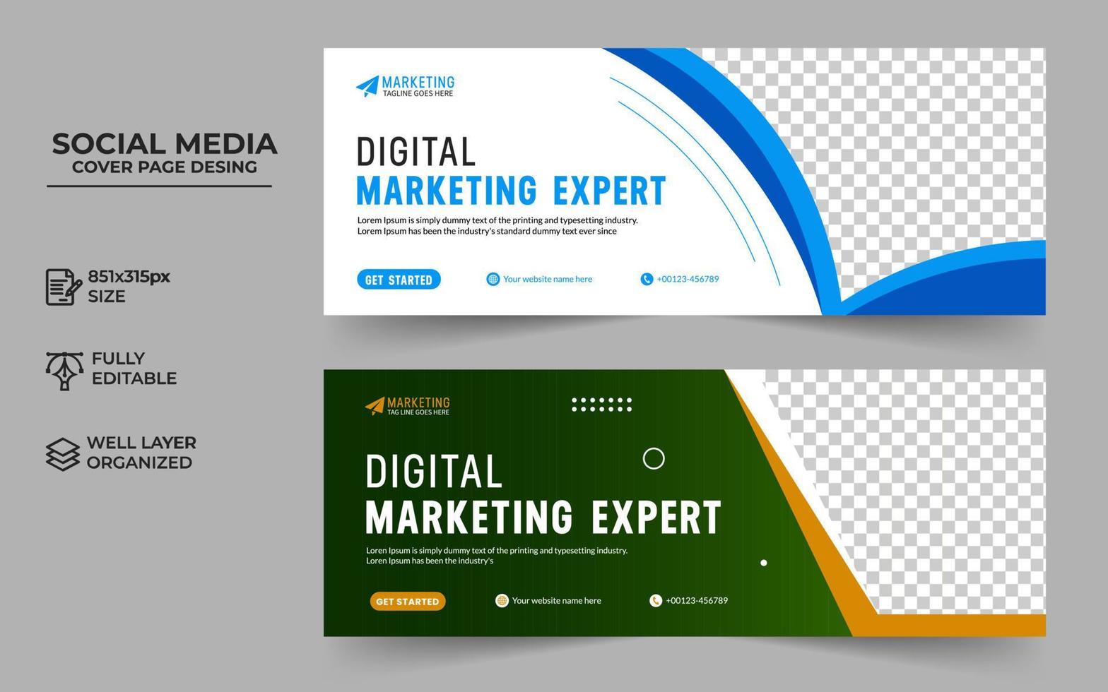 modelo de banner de capa de mídia social de marketing digital, capa de negócios criativos e design vetorial de banner vetor