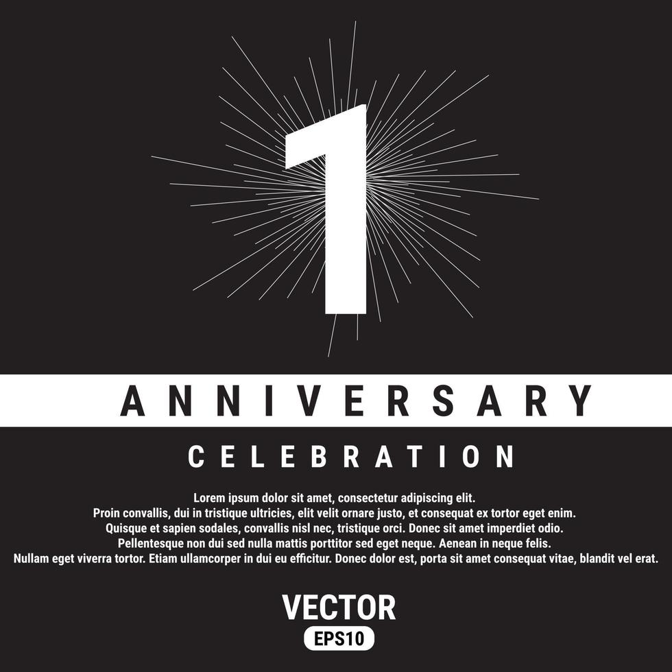 Modelo de comemoração de aniversário de 1 ano em fundo preto. ilustração em vetor eps10.