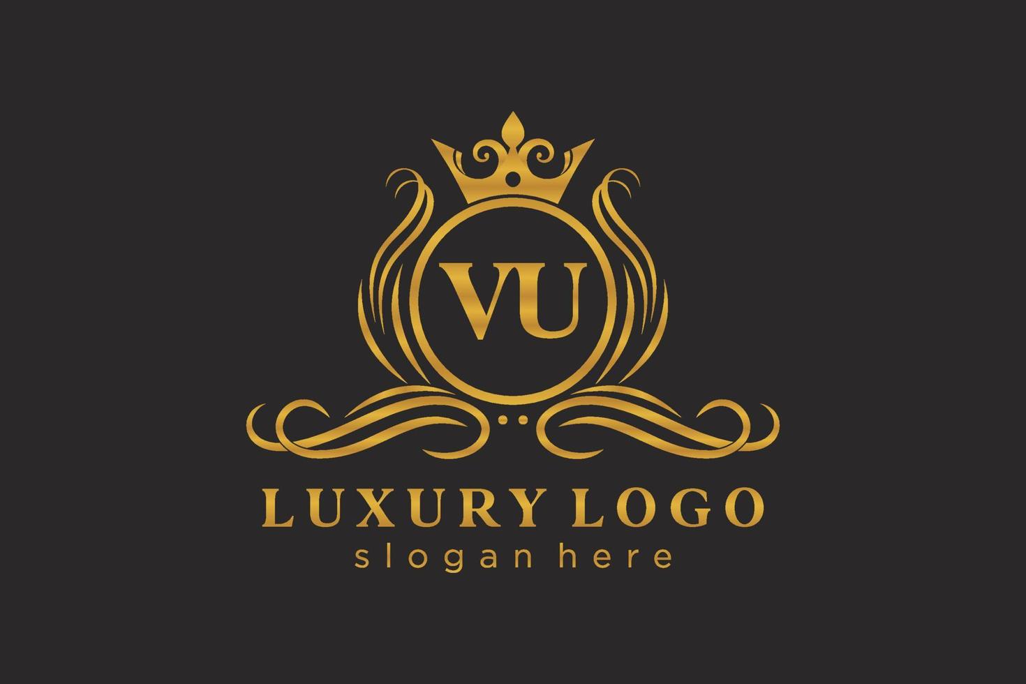 modelo de logotipo de luxo real de letra vu inicial em arte vetorial para restaurante, realeza, boutique, café, hotel, heráldica, joias, moda e outras ilustrações vetoriais. vetor