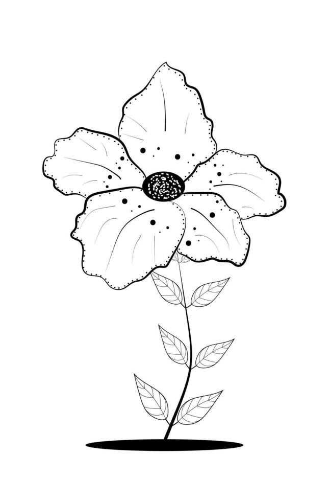 flor isolada de desenho linear preto minimalista na ilustração vetorial de fundo branco vetor