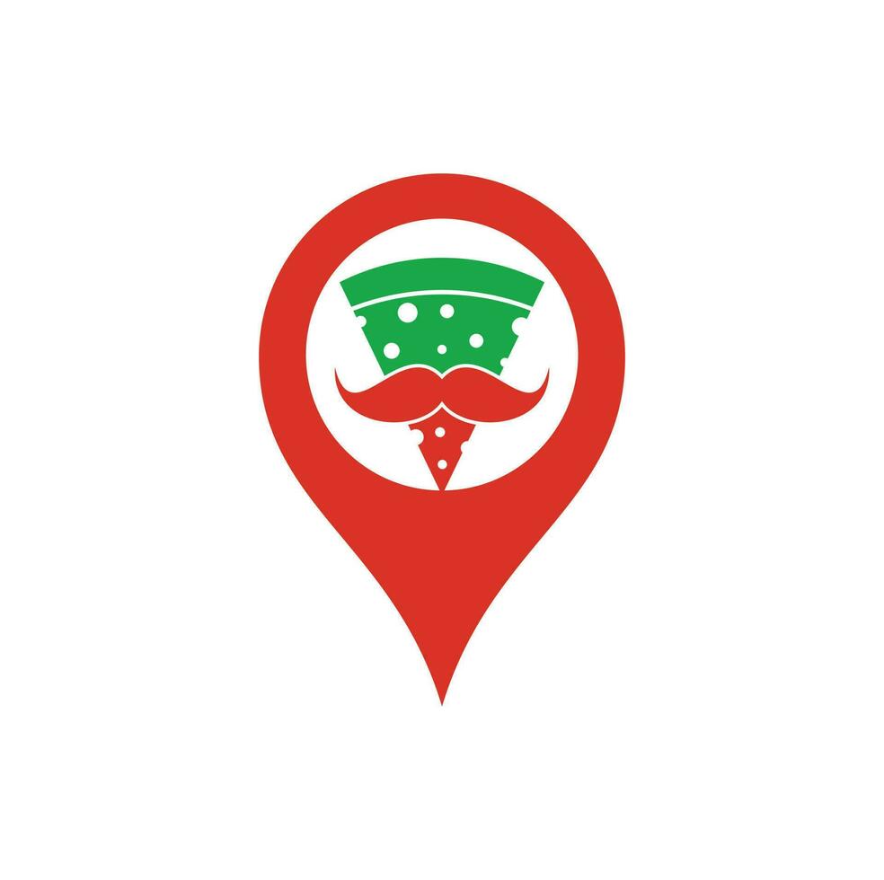 modelo de design de logotipo de conceito de forma de pino de mapa de bigode de pizza. ícone de vetor de conceito de design de logotipo mr pizza.
