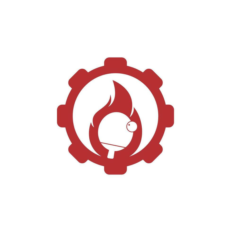 modelo de design de ícone de logotipo de forma de engrenagem de pingue-pongue de fogo. tênis de mesa, ícone de vetor de pingue-pongue