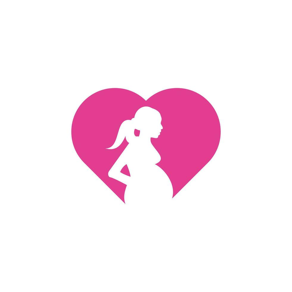 logotipo de forma de coração de mulher grávida. modelo de ícone de vetor de mulheres grávidas.