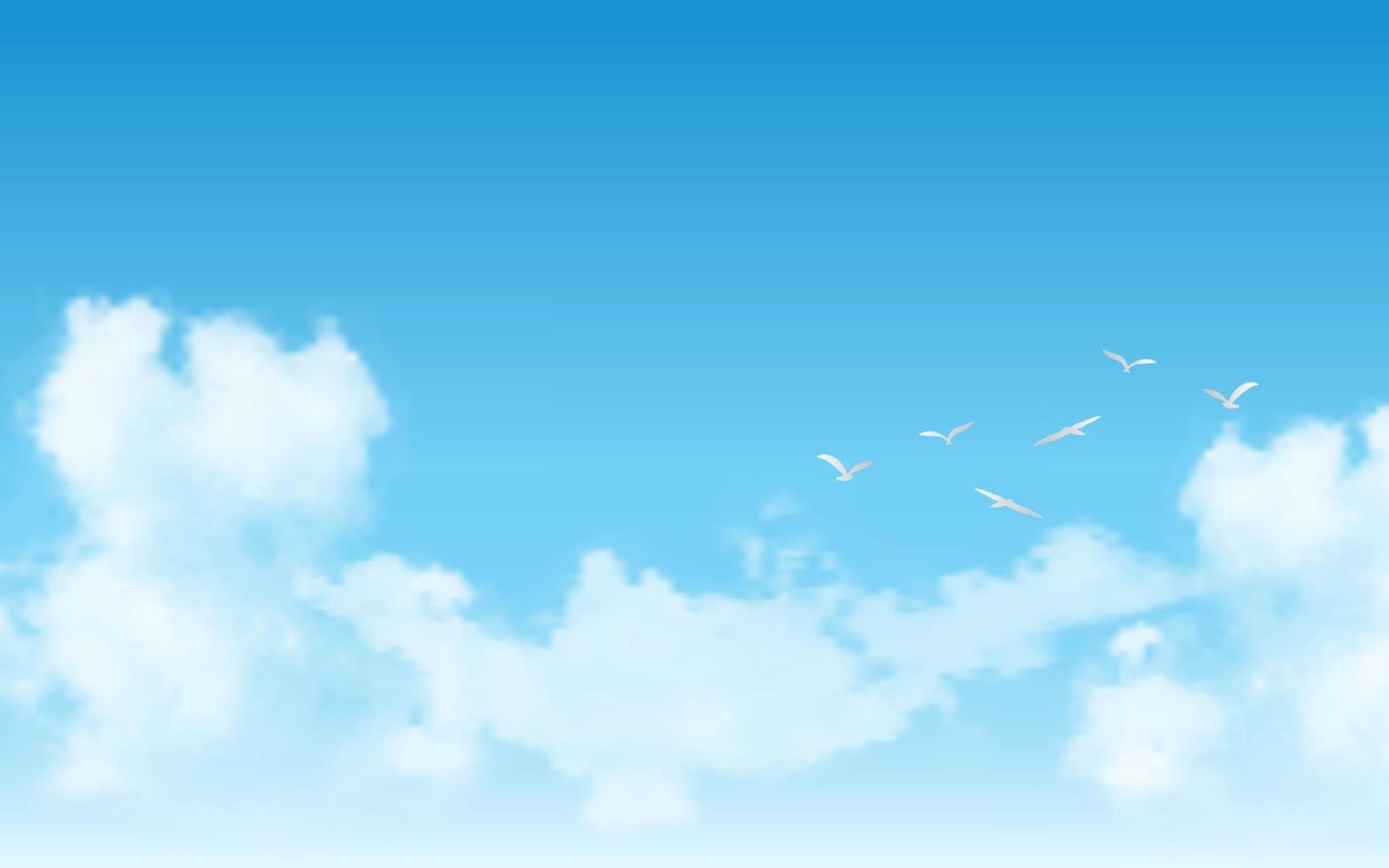 céu azul realista com pássaros voando vetor