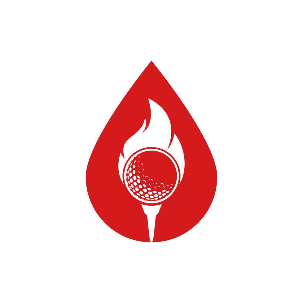 vetor de design de modelo de logotipo de conceito de forma de gota de fogo de golfe. ícone de design de logotipo de fogo e bola de golfe.
