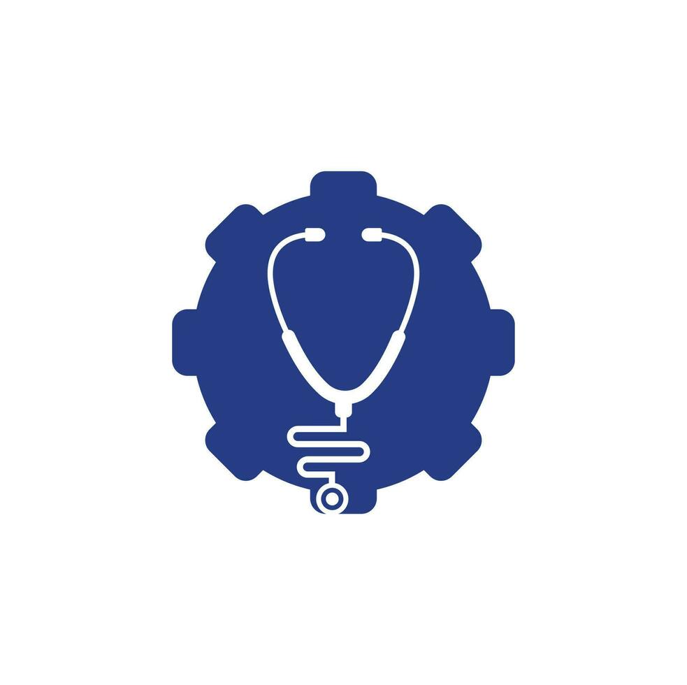 logotipo do conceito de forma de engrenagem estetoscópio. ícone médico. símbolo de saúde. vetor