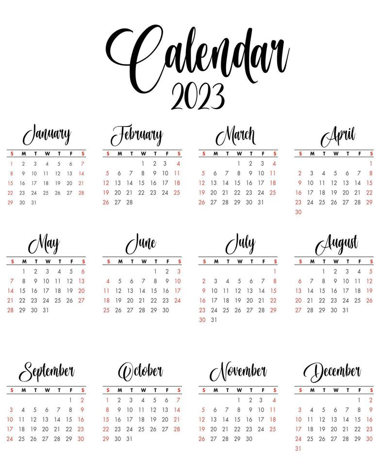 calendário de parede em estilo minimalista. modelo de calendário para o ano de 2023. vetor