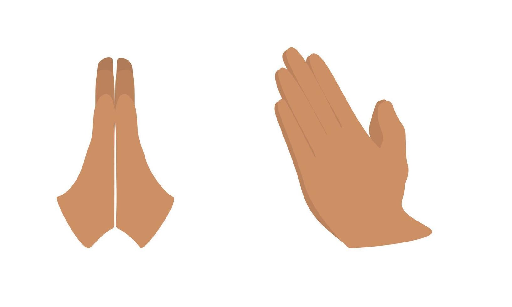 conjunto de palmas dobradas para oração. mão afro-americana ou américa latina. ilustração vetorial. vetor
