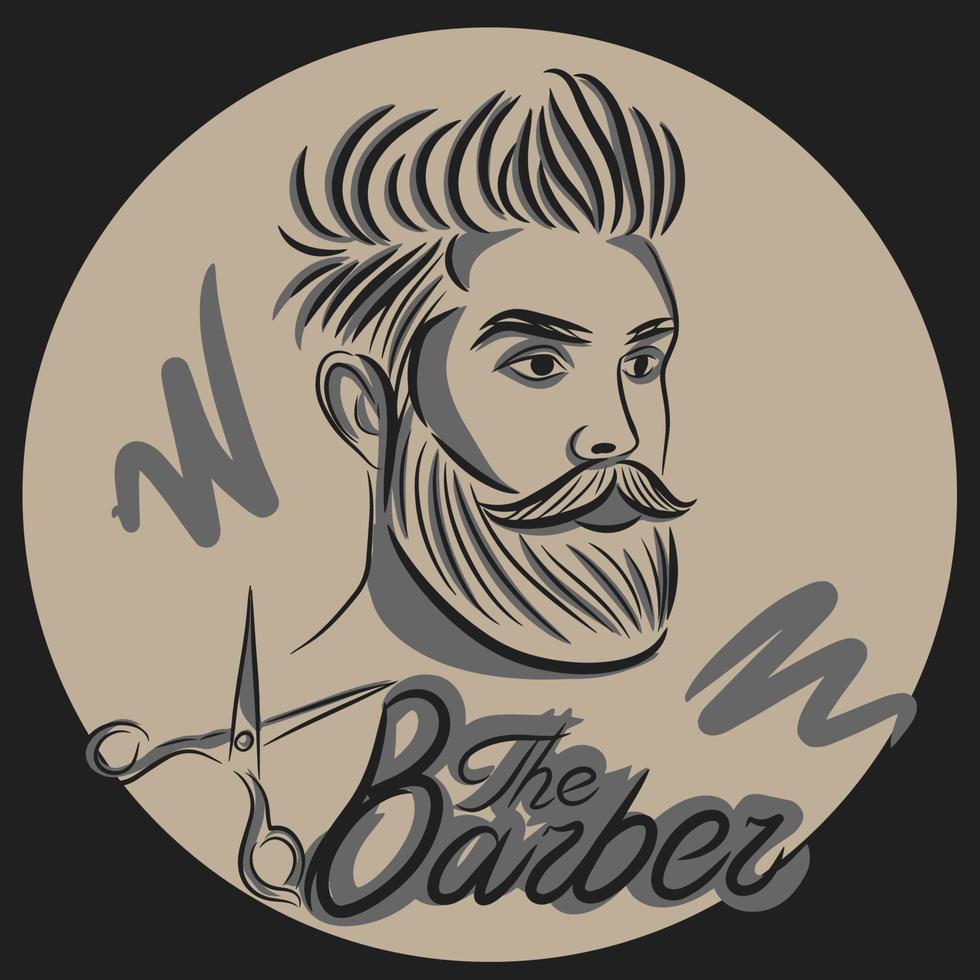 o barbeiro, citações manuscritas, corte de cabelo masculino, tesoura, capa de barbearia vetor