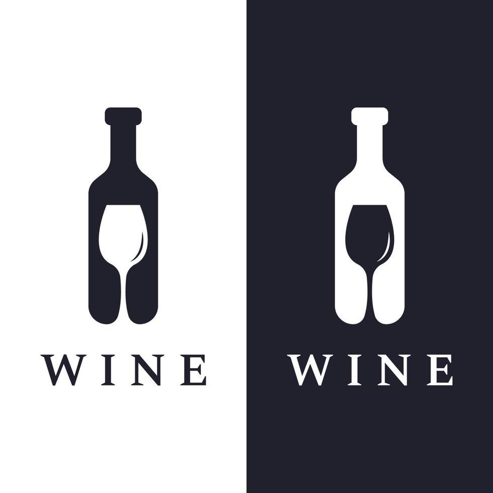 design de modelo de logotipo de vinho com taças de vinho e garrafas.logo para boate, bar e loja de vinhos. vetor