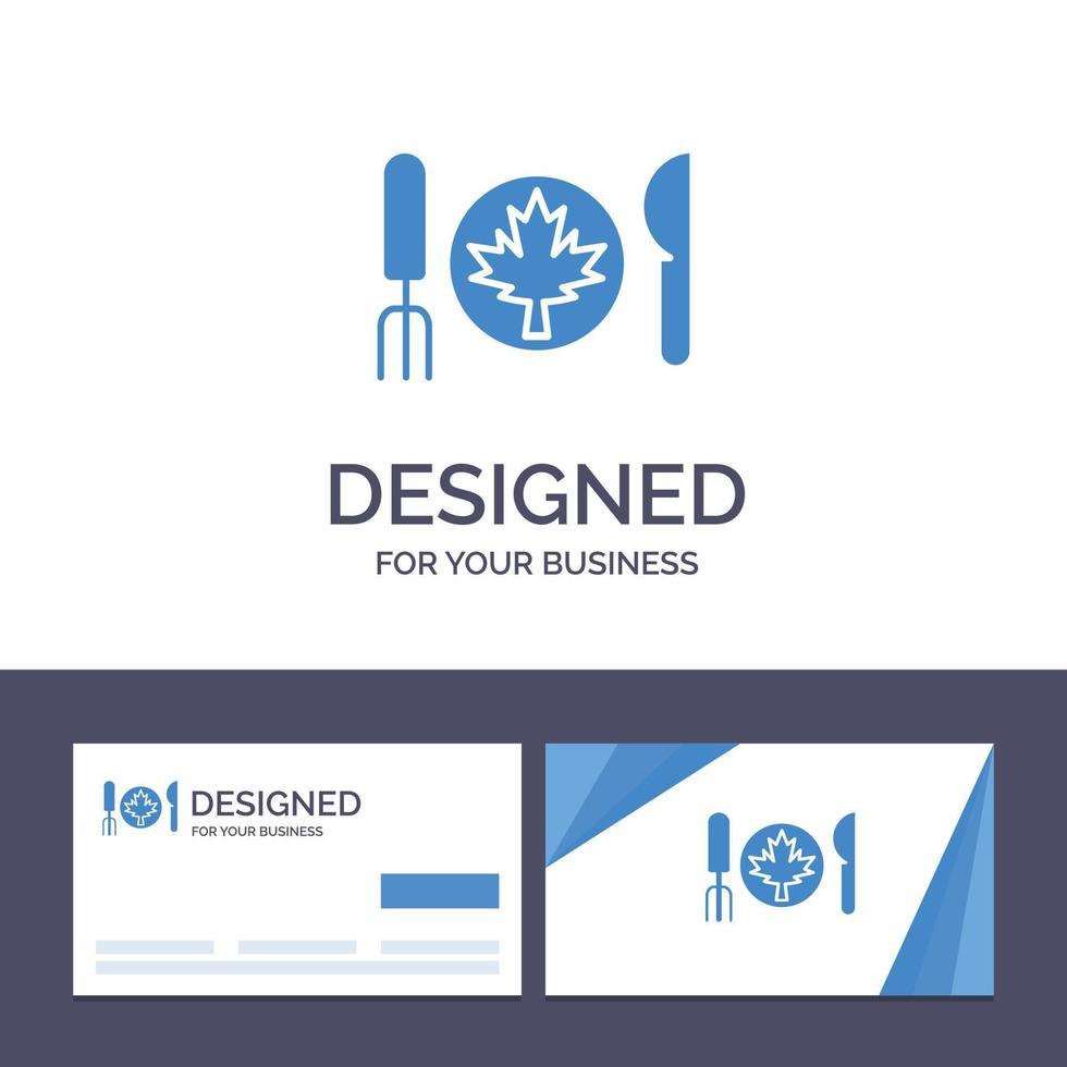 cartão de visita criativo e modelo de logotipo jantar outono canadá folha ilustração vetorial vetor