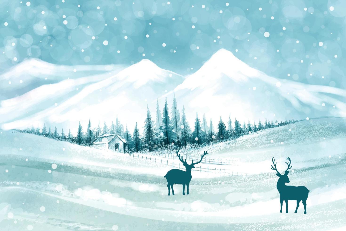 fundo de inverno de design de cartão de árvore de natal de neve e geada vetor