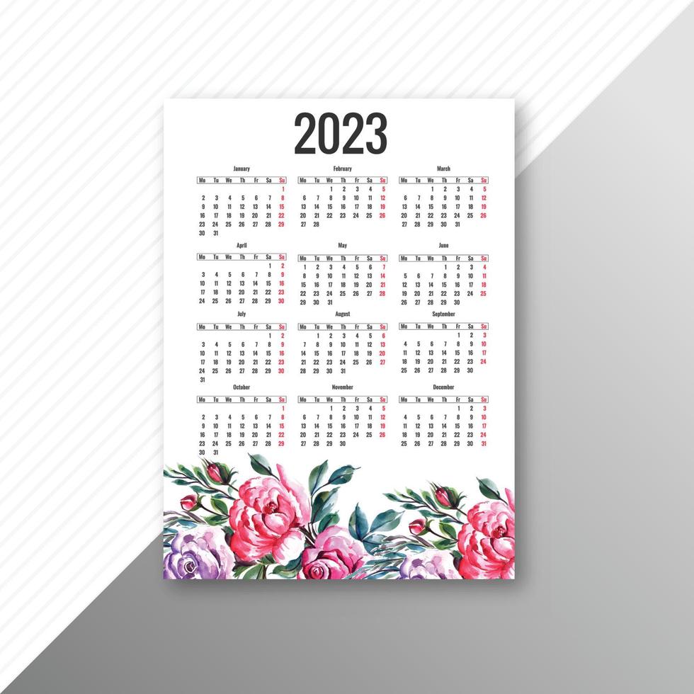 lindo design de modelo de calendário floral 2023 ano novo vetor