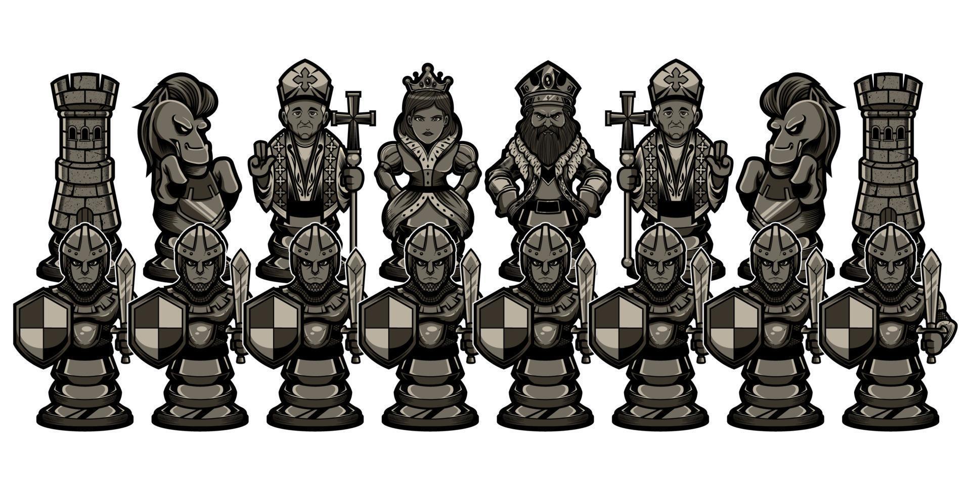 figuras de desenhos animados de xadrez preto vetor