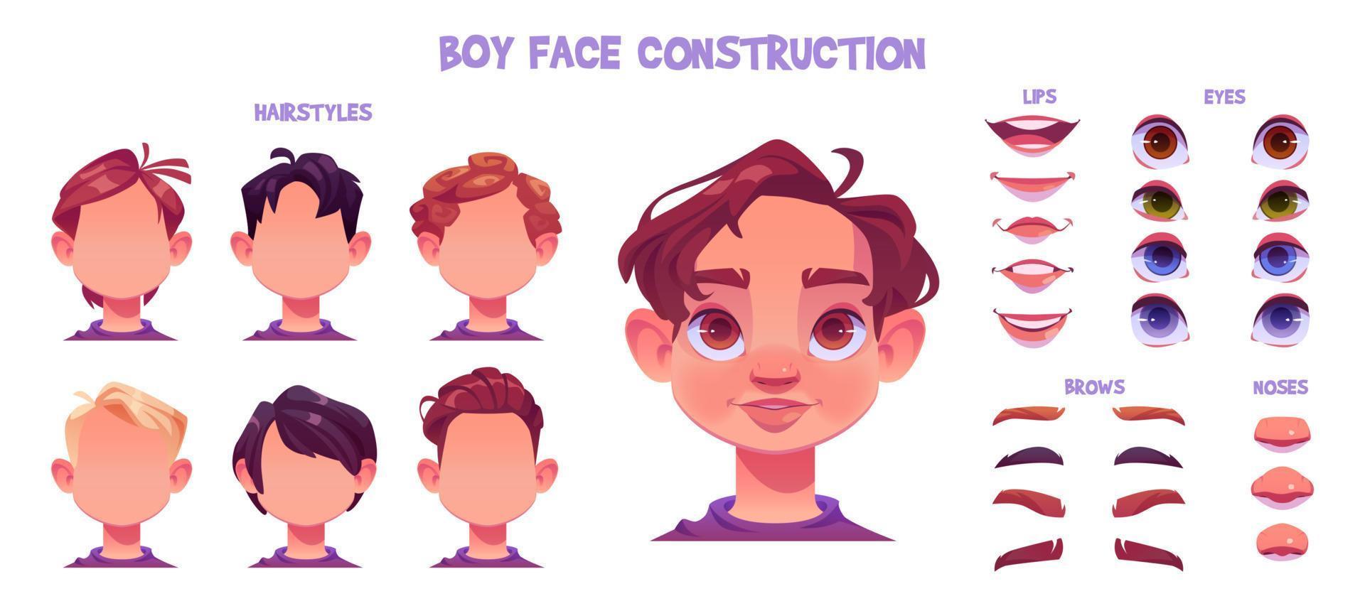 construção de rosto de menino, criação de avatar infantil vetor