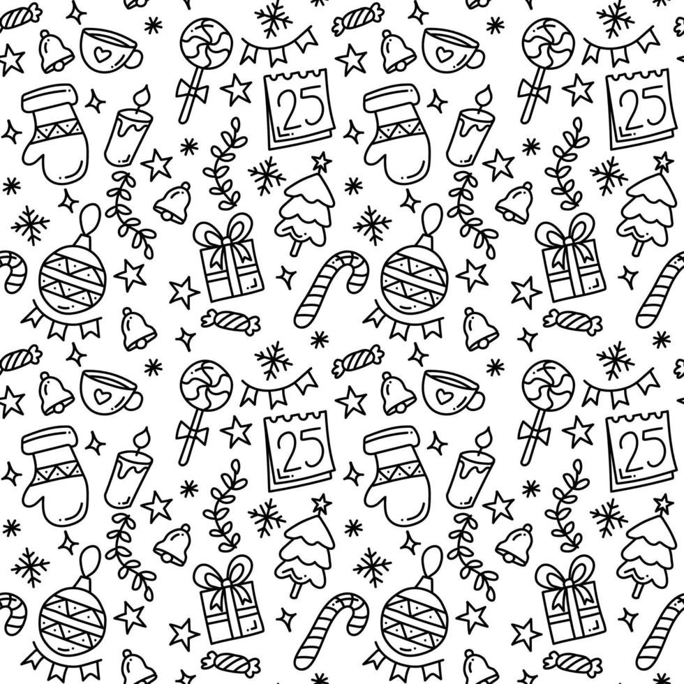 fundo de padrão perfeito de doodle de natal elegante vetor