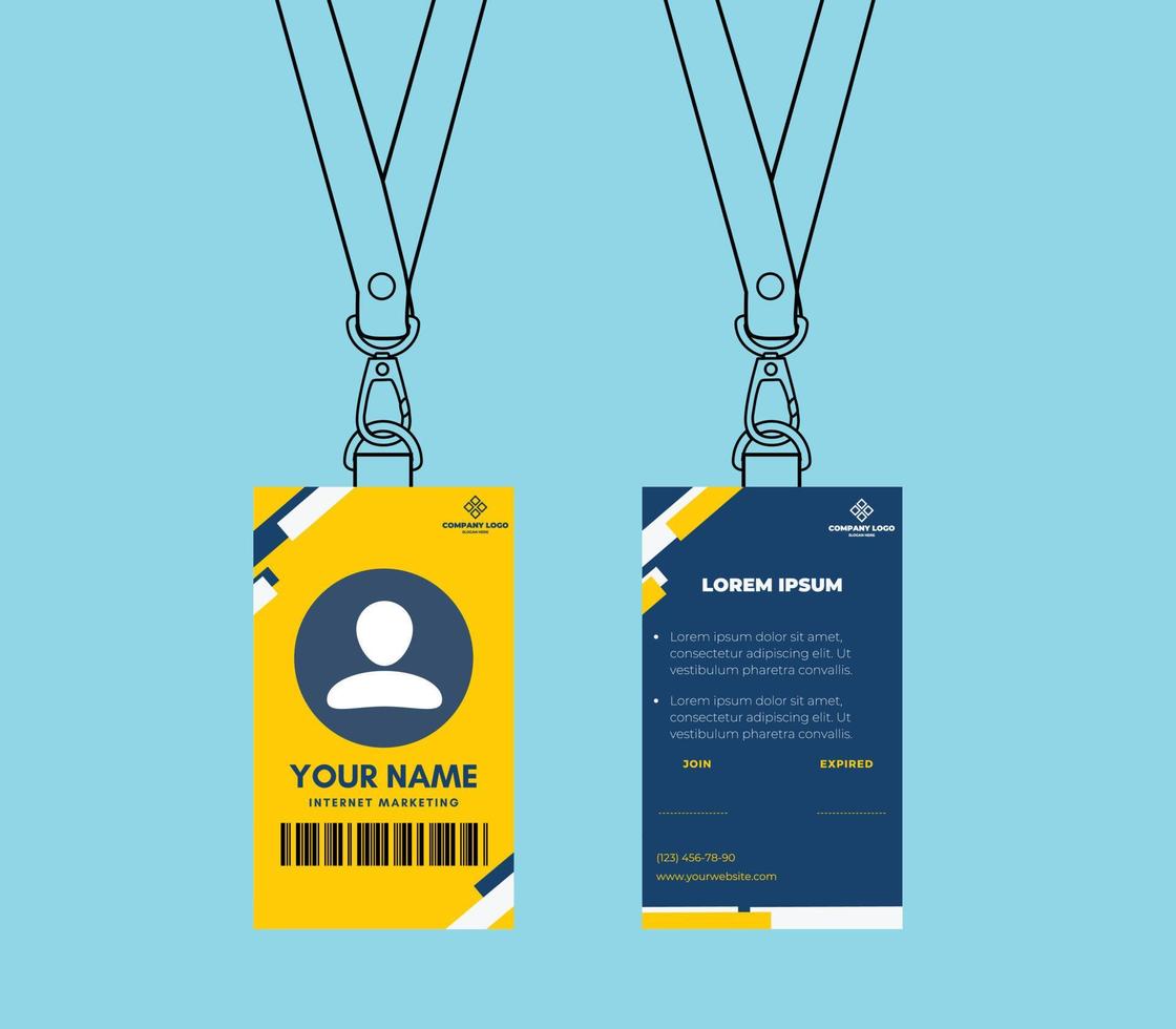 cartão de visita pessoal com logotipo da empresa. cores azul e amarelo. design plano limpo. ilustração vetorial. maquete de cartão de visita vetor