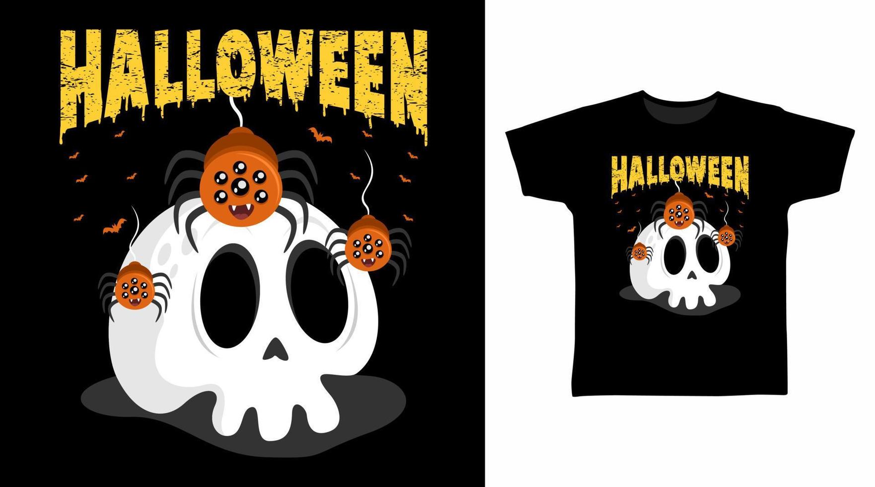 design de camiseta de esqueleto de halloween vetor