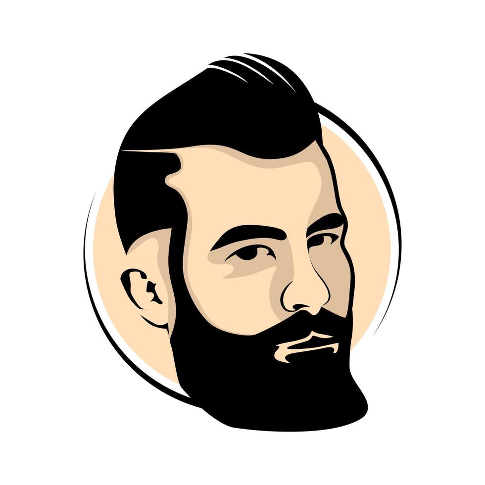 rosto vetorial de homem com barba e cabelo elegante para design de logotipo de barbearia vetor