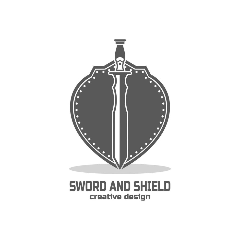 logotipo de escudo e espada, ícone de arma e proteção, vetor de ilustração de silhueta