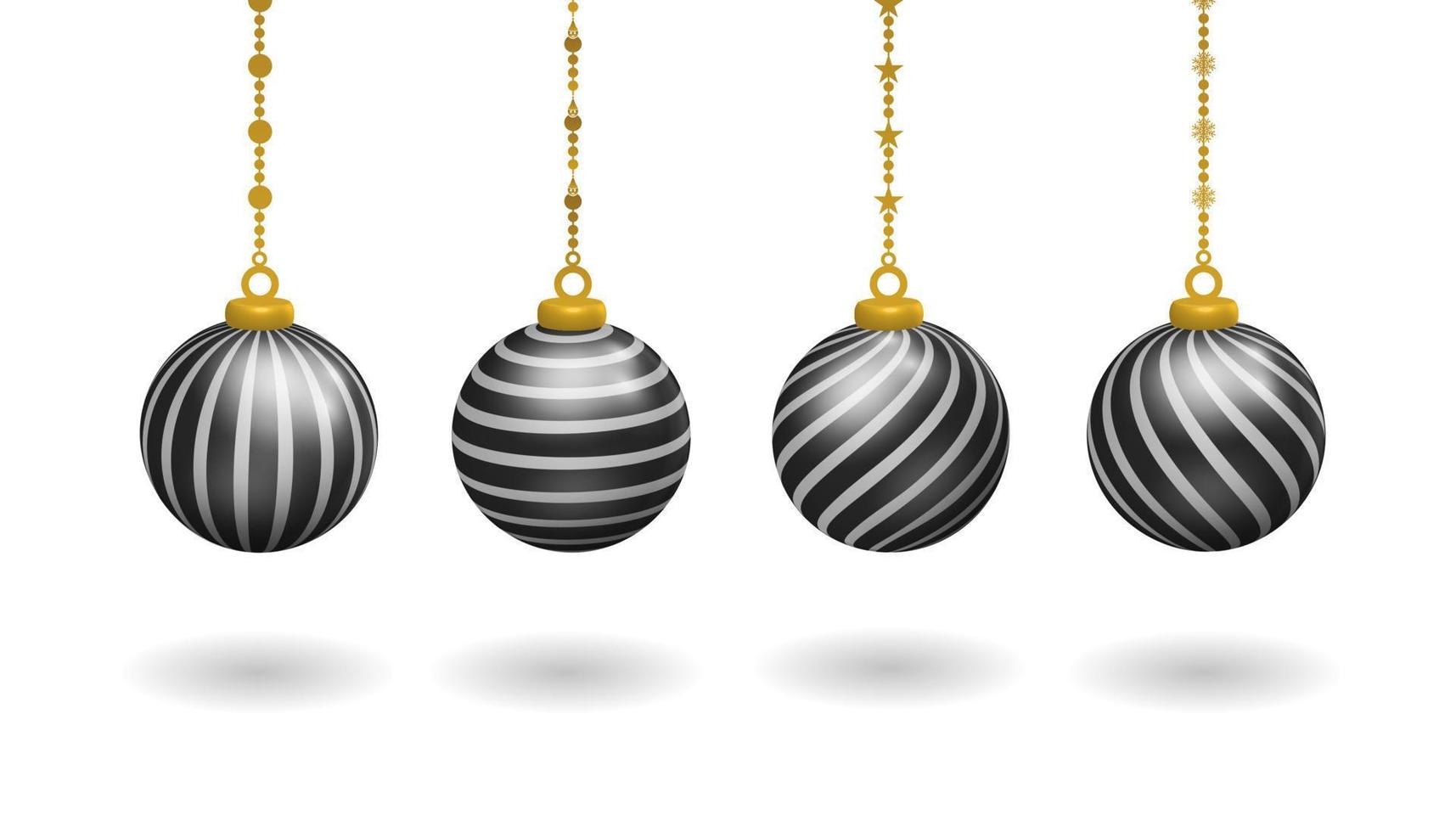 conjunto de decoração de bola pendurada, com vários padrões de linha, vetor 3d realista decorativo de natal