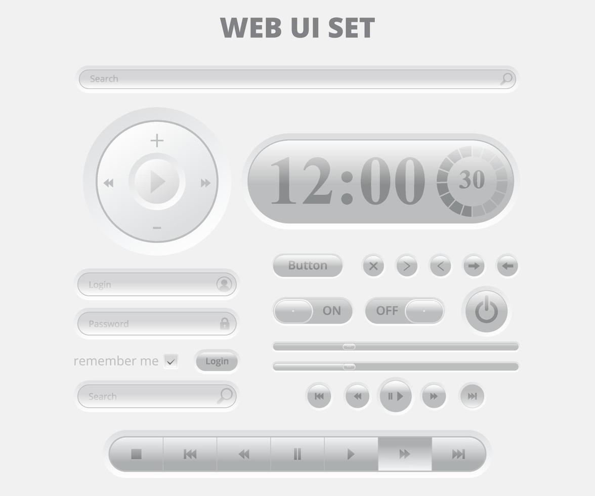 elementos de controle de interface do usuário da web. botões, interruptores, barras, botão liga / desliga, vetor deslizante