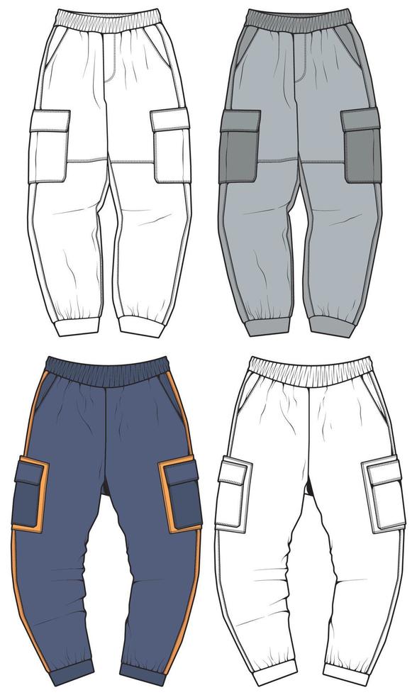 modelo de vetor de calças, calças de carga em um estilo de desenho, modelo de treinadores, ilustração vetorial.