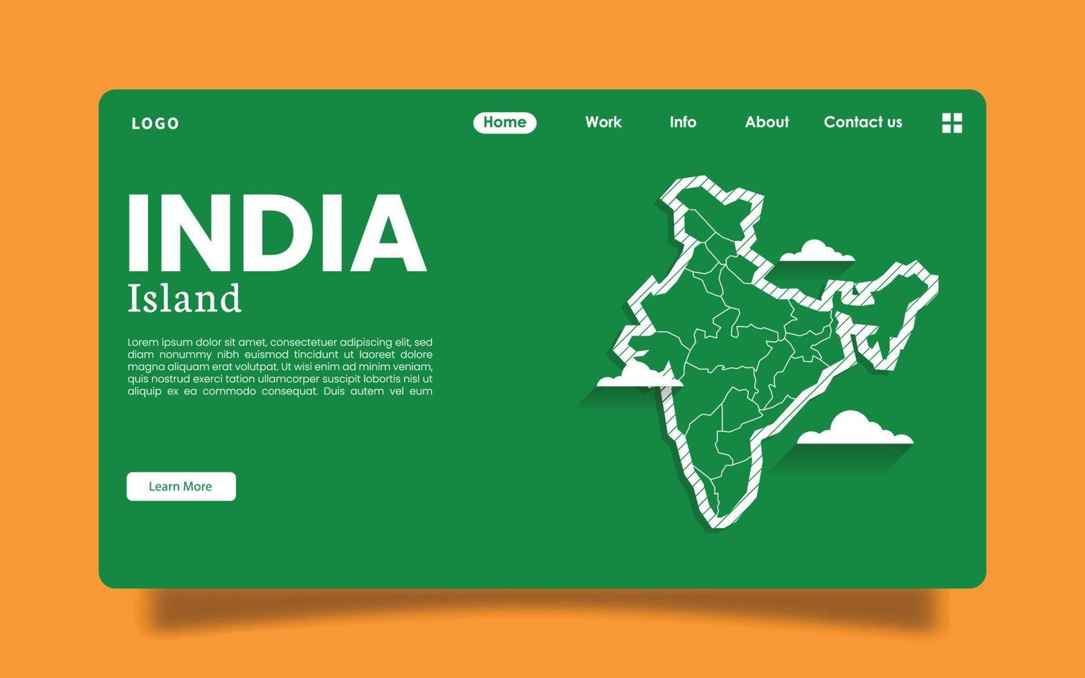 página de destino - mapa vetorial da ilha da índia, ilustração de alto detalhe. o país da Índia é o sul da Ásia. vetor