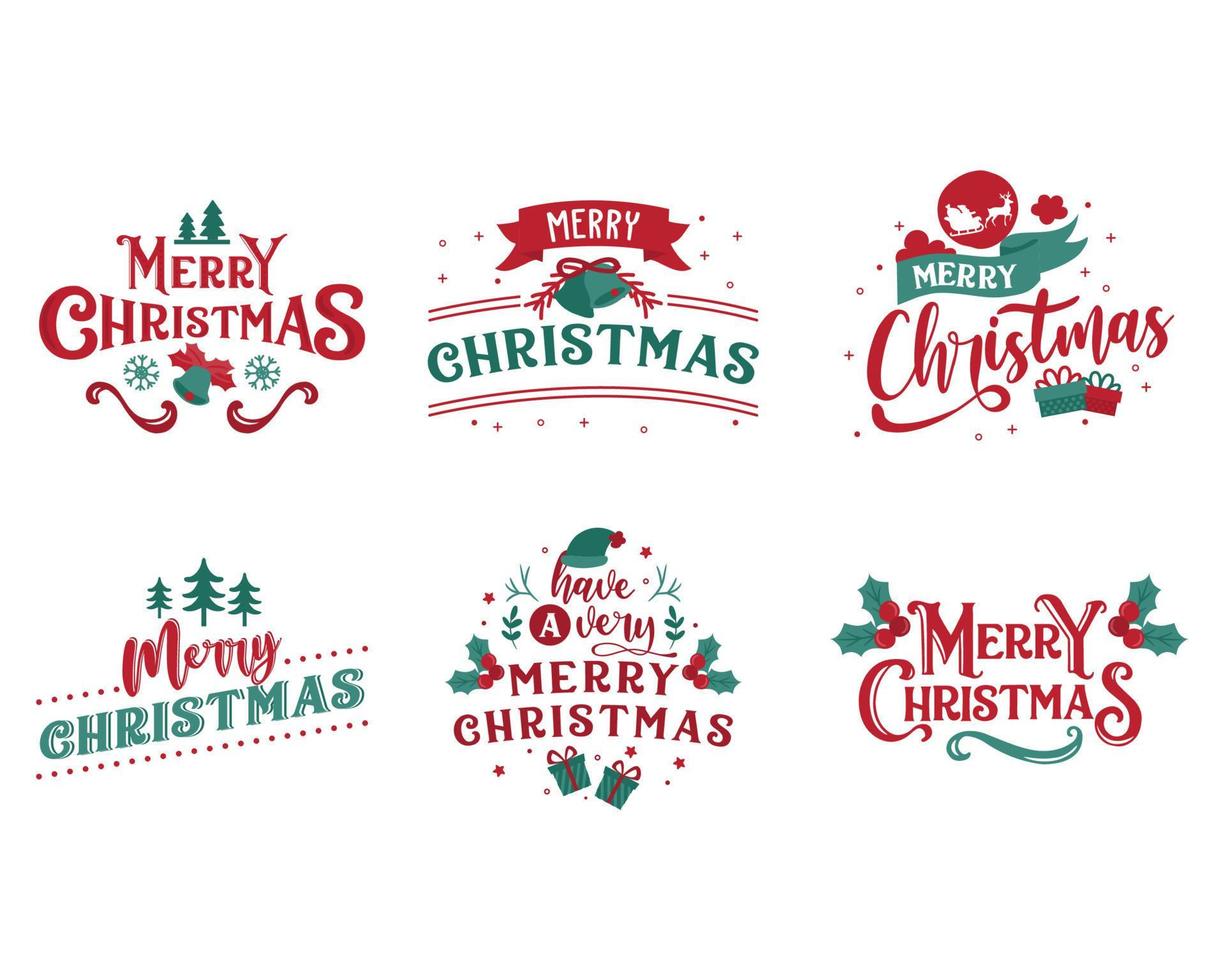 Feliz Natal. feliz ano novo, citações de emblemas de crachá de letras de tipografia definir coleção. design de logotipo vetorial para cartão postal, convite, cartão de felicitações, pôster vetor