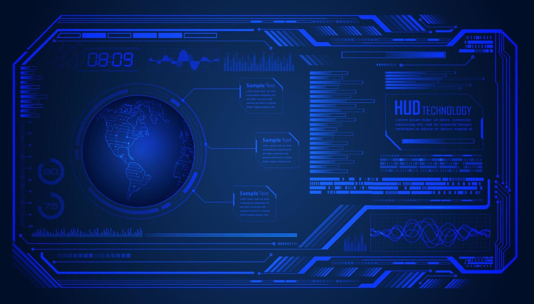 projetor holográfico de mapa do mundo moderno em fundo de tecnologia vetor