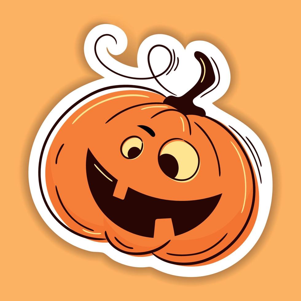 adesivo de vetor de halloween. uma linha desenhada à mão abóbora de emoticon de halloween. jack o lanterna. cara engraçada isolada em abóboras brancas, fofas. doodle para logotipo, pôster, emblema