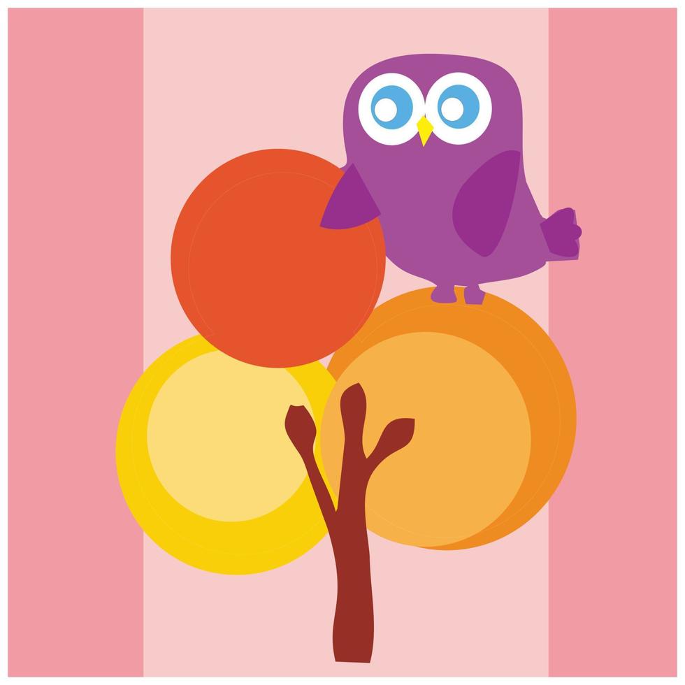 fundo com cores calmas. ilustração bonito dos desenhos animados de um pássaro em uma árvore. fundos de pássaros editáveis vetor