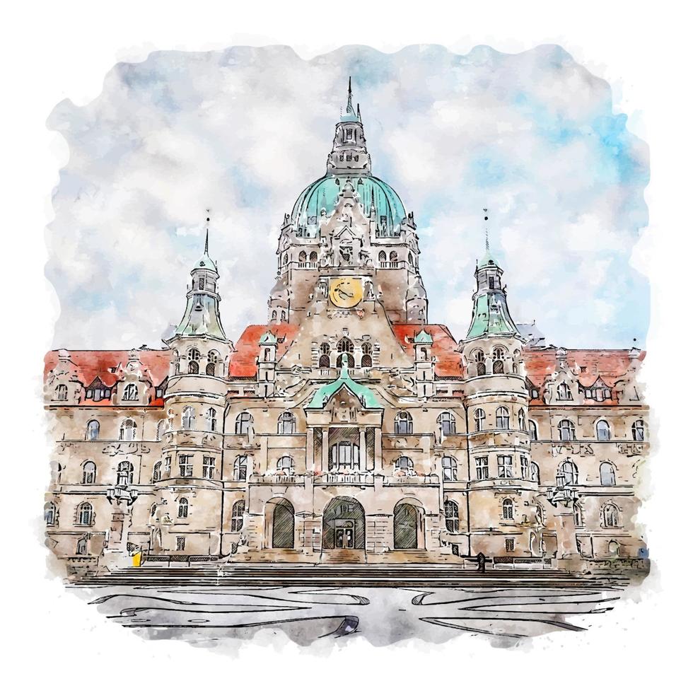 hannover alemanha esboço em aquarela ilustração desenhada à mão vetor