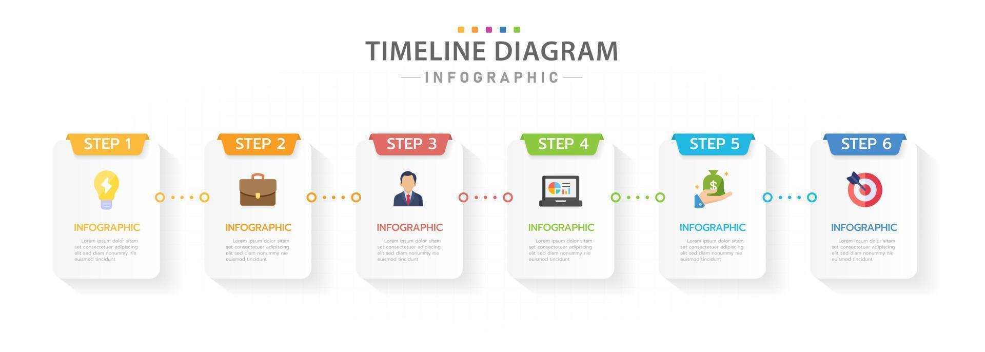 modelo de infográfico para negócios. Calendário de diagrama de linha do tempo moderno de 6 etapas com título e ícone de retângulo, infográfico de vetor de apresentação.