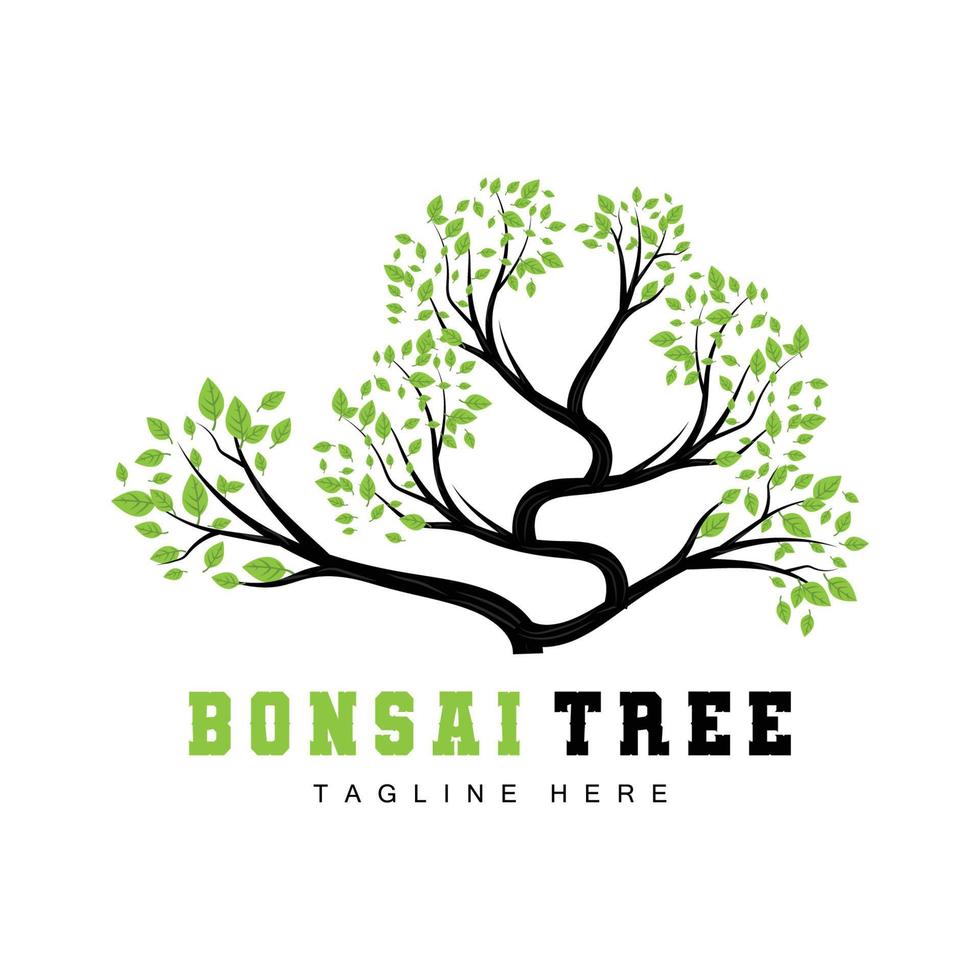 design de logotipo de árvore verde, ilustração de logotipo de árvore bonsai, folha e vetor de madeira