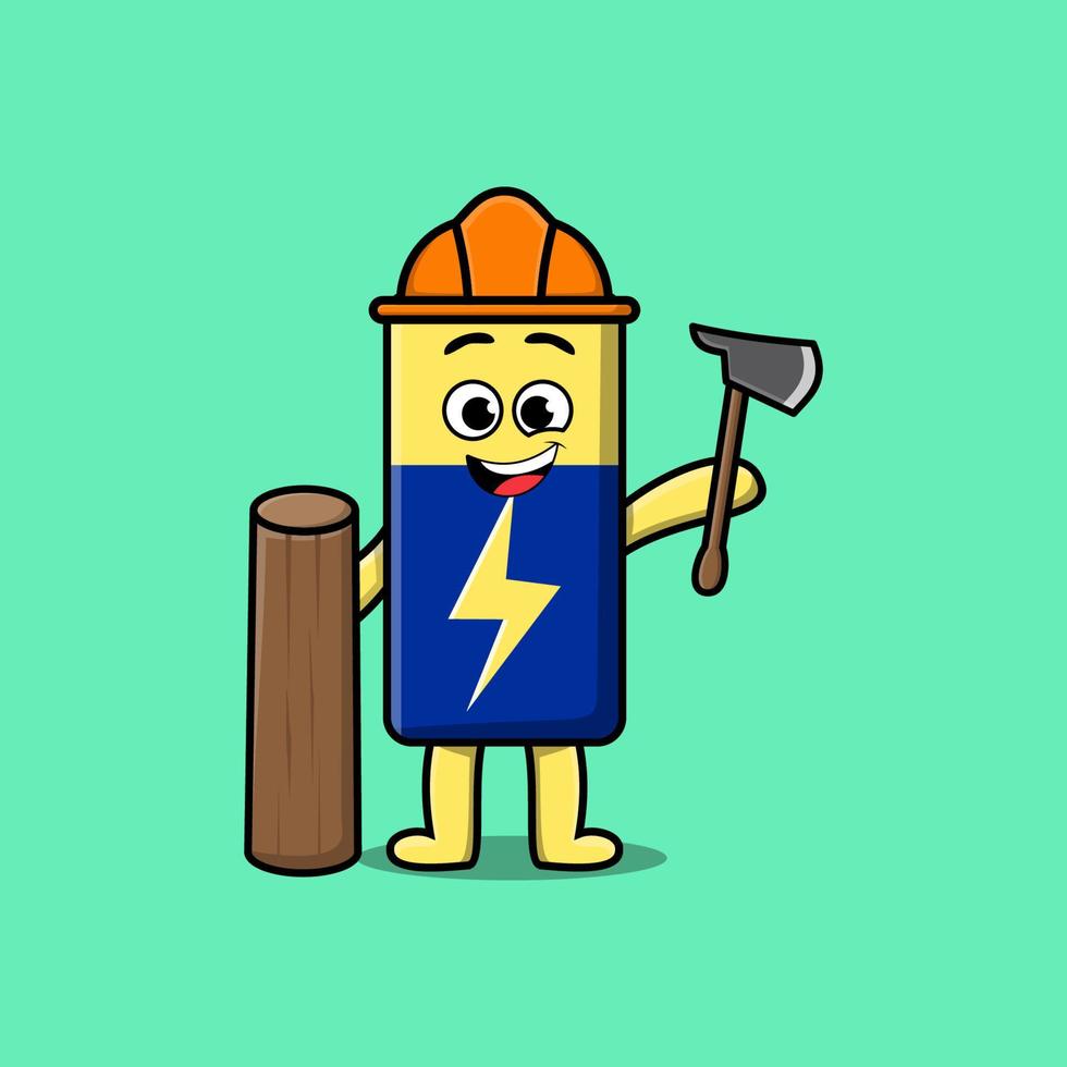 personagem de carpinteiro de bateria bonito dos desenhos animados com machado vetor