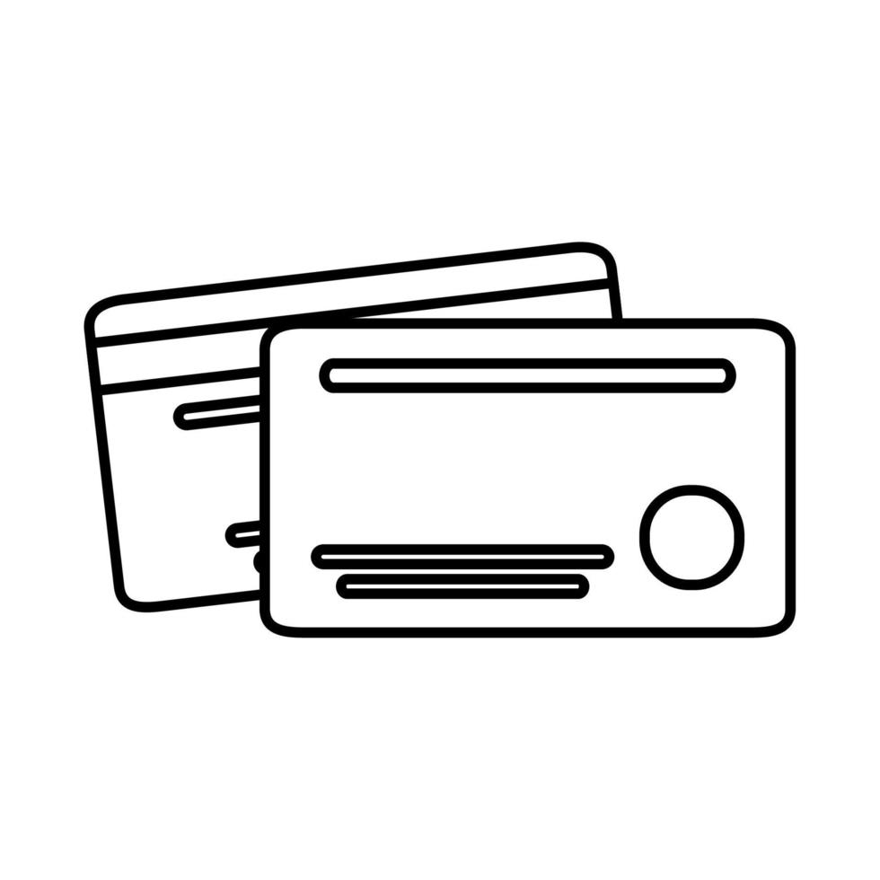 cartões bancários crédito ou débito dinheiro marketing móvel e ícone de estilo de linha de comércio eletrônico vetor