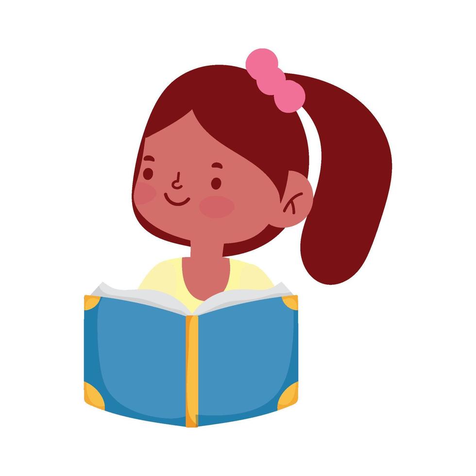 menina estudante lendo livro personagem de desenho animado ícone isolado vetor